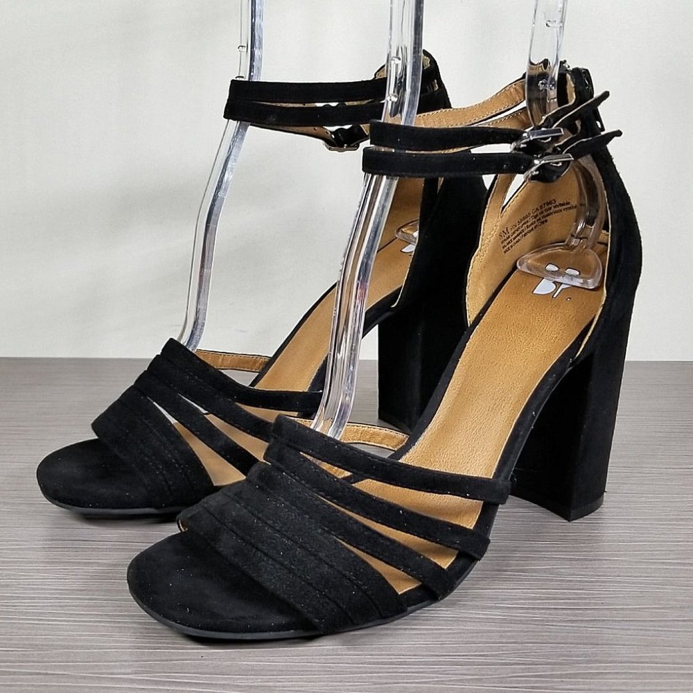 BP. Gaby Ankle Strap Sandal, Black Suede, Womens Various Sizes